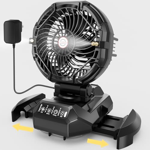 Portable Misting Fan for Outdoors Patios - 30000mAh Rechargeable Battery Powered Camping Fan, 4 Spray Mister with Timer, Fits 10-13 Bucket, 4 Speed, 90° Auto Oscillation for Garden Sports Travel Golf
