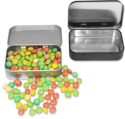 JEYORZY 2pcs Boîtes en tôle avec couvercle - Petite boîte en métal rectangulaire - Mini boîte de rangement vide à charnière - Boîtes en métal pour bonbons et petits objets