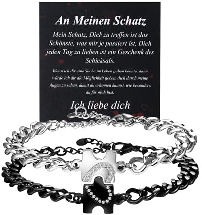 JewelryWe Schmuck Pärchen Armband, Edelstahl Panzerarmband Panzerkette Partnerarmband Freundschaftsarmband Paar Armreifen mit Gravur Valentinstag Lieben Geschenk für Damen Herren