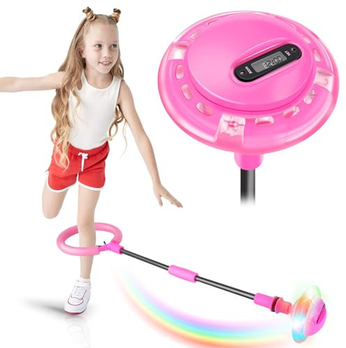 Kinder Blinkender Springring Fußkreisel mit Zähler, Timer, Kalorienzähler, Swing Wheel mit Lichtrad, Spielzeug Geschenke für Mädchen 6-12 Jahren, Weihnachten Ostern Ferien Geburtstag Geschenke (Rosa)