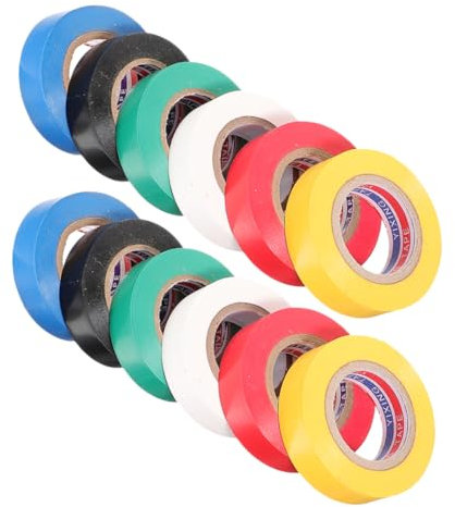 TOPPERFUN Cinta Aislante de Pvc, 12 Rollos, para Aislamiento de Cables, Fijación y Protección Segura en Interior y Exterior