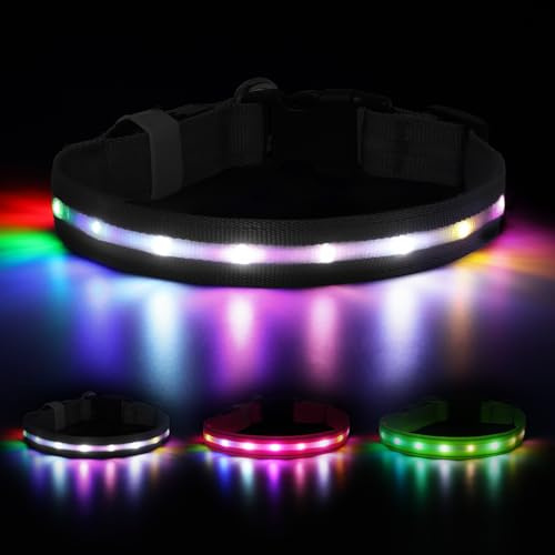 Feycig Leuchthalsband Hund Halsband Aufladbar - LED Hundehalsband Leuchtend | USB Wasserdicht Einstellbare, 3 Modi, Leuchthalsband für Kleine Mittlere Große Hunde (Schwarz, L(48-60cm/19-23.6inch))