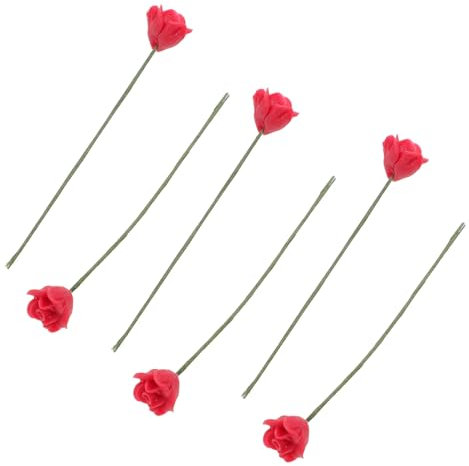 SOLUSTRE 6pcs Mini Red Rose Decoration Lifelike Artificial Flower Arrangement Models for Dollhouses and Diy Projects Miniature Rose Accents for Home Decor