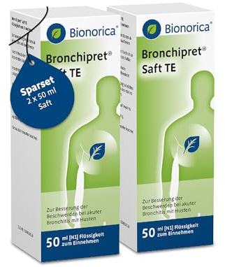 Bronchipret® Saft TE im Sparset 2 x 50ml – 3-fach Effekt gegen Husten, festsitzenden Schleim und Entzündung in den Bronchien, pflanzliche Thymian-Efeu-Kombination, für Kinder ab 1 Jahr, zuckerfrei
