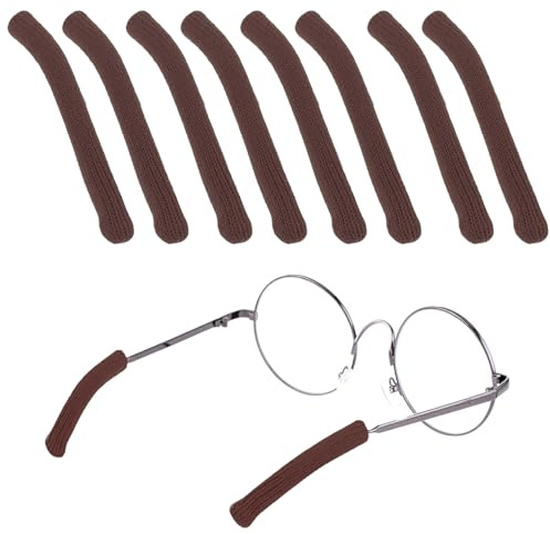 GIKPAX 8 Pcs Glass Ear Cushions, Soft Knitted Ear Protectors Anti-Slip Arm Covers Cotton Temple Tips for Glasses and Sunglasses (Brown)