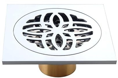 Sifone quadrato cromato da pavimento, 100 x 100 mm, per doccia e WC, soluzione di drenaggio esterno, griglia di scarico anti-intasamento, design elegante e alla moda.