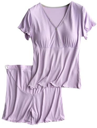 Generisch Pyjama lumineux et confortable - Vêtement de nuit d'allaitement - Ensemble pyjama de grossesse pour les mères allaitantes - Vêtement de détente post-partum avec soutien-gorge intégré