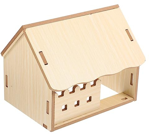 Mobestech Hamster-holzhütte Hamsterversteck aus Holz Mäusegehege mit Spielzeug Hamsterhaus für Kleintiere Naturholz für Komfort