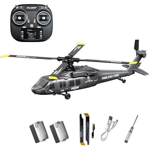 RCXTechPro K2000 UH-60 RC Hubschrauber für Black Hawkk, 6CH Brushless Flybarless 6-Axis Gyro Ferngesteuertes Militär Helikopter, Optischer Flusspositionierung & One-Key Inverted Flight