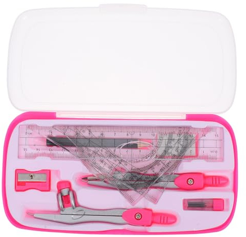 JOINPAYA Set di Compasso e Goniometro per Studenti Kit di Attrezzi da Disegno in Plastica e Lega Righelli Bussola Portatile per Attività Scolastiche e Progetti Tecnici Misurazioni