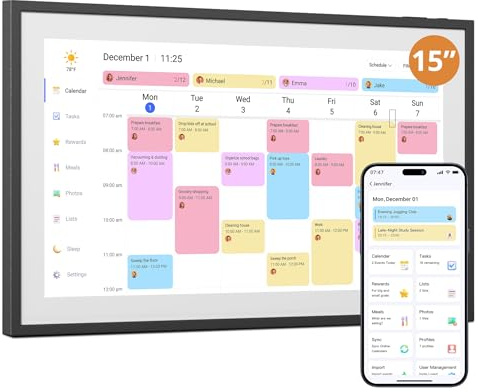Digital Wall Calendar 15.6 Inch – Interactive Touch Screen Electronic Calendar & Smart Family Hub with Cross-Device Sync, Schedules Reminders, Chore Chart, Rewards & Photo Display
