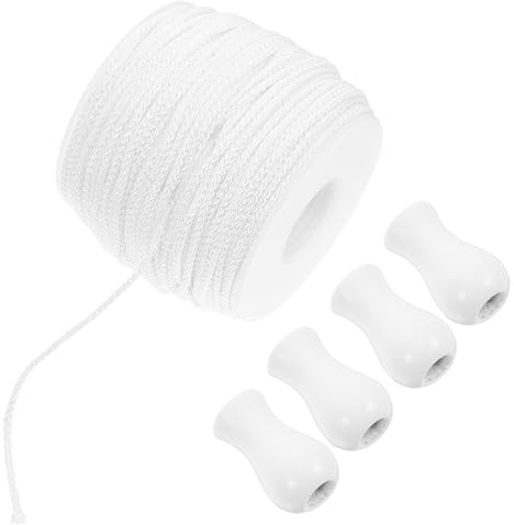 NUOBESTY Cordon de Store Blanc 22 MM 50 M 4 Boutons en Bois pour Stores Vénitiens Tirettes de Cordon de Rideau pour Accessoires de Fenêtre Remplacement et Décoration Intérieure