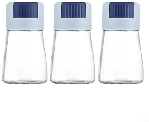 Set di bottiglie trasparenti per condimenti, in plastica, per sale e pepe, pepe, spezie, contenitori per spezie da cucina (blu, 3 pezzi)