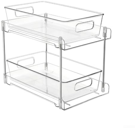 snowchecking Organizer da scrivania per lavello, bagno o cucina, mensola scorrevole a doppio strato con cassetti lisci, installazione senza attrezzi, trasparente