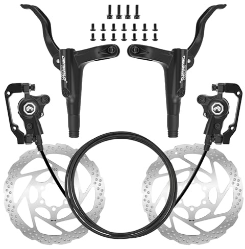 Hydraulic Brake Set, MTB Disc Brake Set with Front 80cm & Rear 140cm Hoses. Breaks for Bikes, Includes 2 x 160mm Rotors & Mounting Screws for Mountain Bike Brakes, Rear Brake Compatible