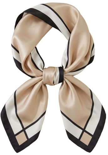 GAZIL Sidenhalsduk för Damer 60 x 60 cm, Högkvalitativ Sidensjal i Beige, Kvadratisk Elegant Scarves, Andningsbar Accessoar för Kvinnor