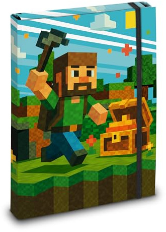 itenga Heftbox mit Motiv DIN A4 - Schulheftbox Sammelbox mit Gummizug- für Kinder Jugendliche Schüler Mädchen (Motiv Blockgame Pixel)