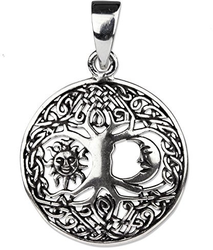 Anhänger Lebensbaum Kosmos mit Sonne und Mond 925 Sterling Silber mit Lederband