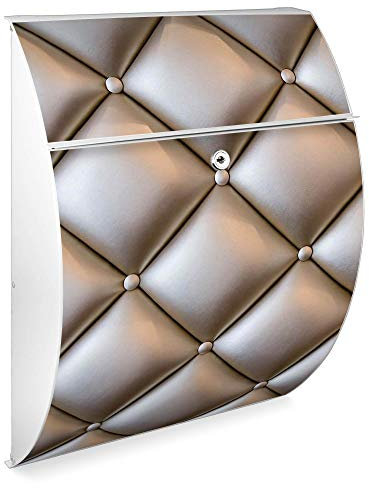 banjado Design Briefkasten - Modell Riviera 46x33,5x13cm groß - verzinkter Stahl weiß - Postkasten Öffnungsstopp großer A4 Einwurf Zylinderschloss 2 Schlüssel - Motiv Polster Bronze