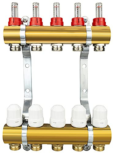 Messing Heizkreisverteiler 2-12 fach Fußbodenheizung Verteiler Heizkreise (5 Heizkreise)