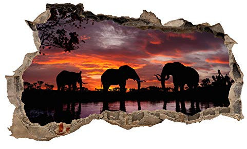 3D Wandtattoo Mauerloch Wandsticker Wandaufkleber Durchbruch Tiere selbstklebend H 60 x B 100 Schlafzimmer Wohnzimmer (WL44 Elefanten)