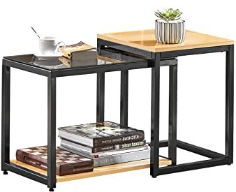 SoBuy FBT35-Sch Tables Basses Gigognes - Set de 2, Tables Gigognes Empilable, Encastrable
