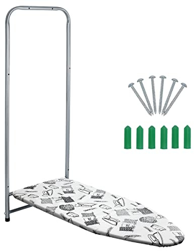 Duwee Asse da stiro, asse da stiro pieghevole compatto a parete, salvaspazio, con rivestimento in cotone resistente al calore, 98x37cm, bianco