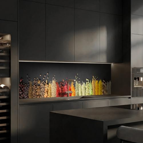 Dedeco köksbakvägg motiv: krydda V1 – stänkskydd för köksväggen väggskydd dekorativ vägg och vattentät, olika storlekar och material 240 x 60 cm Aluminium