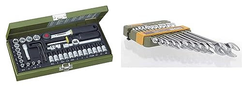 PROXXON Steckschlüsselsatz, Feinmechaniker-Satz mit 1/4-Umschaltratsche sowie Schraubendrehergriff, 36-teiliges Werkzeug-Set mit Stahlkasten & 23820 Ring-Maulschlüsselsatz, 12-teilig, 6-19 mm