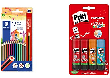 STAEDTLER Noris colour Buntstifte 185 SET9 + Klebestift, sicherer und kinderfreundlicher Kleber 9H PTFCS