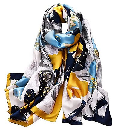 Silk scarf Women Shawl Green Stain Neckerchief Head Wrap Thin Ladies Beach Shawl Vintage Bridal Chiffon Muslim Colorful Cloth Christmas Decorations Gifts Belt Blue