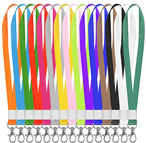 Fodlon 15pcs Schlüsselband mit Clip, Umhängeband Lanyards, Flaches Nylon ID Badge Holder Lanyard mit Metall Crimps, Office Schlüsselbänder für Hals Namensschild, Schlüsselanhänger, Handy (Bunt)