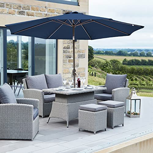 Green Bay 2.7M Round Aluminium Garden Parasol Sun Shade Patio Outdoor Umbrella Canopy Crank Tilt Mechanism Blue