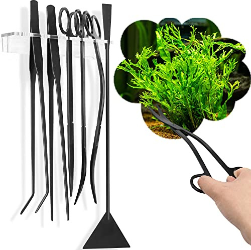 NEPTONION - 8-in-1-Aquascaping-Werkzeugset mit Acryl-Aufbewahrungsregal, schwarzes Stahl-Aquascaping-Equipment, perfekt zum Erstellen Einer atemberaubenden Unterwasserlandschaft für Aquarien