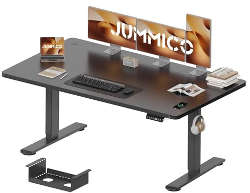 JUMMICO Höhenverstellbarer Schreibtisch 160×80 cm mit Kabelwanne & USB-A | Elektrisch Schreibtisch Höhenverstellbarer mit 18 mm Tischplatte, 3 Memory-Steuerung,Sitz‑Erinnerung Computertisch,Black