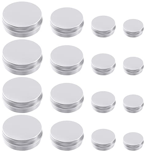 Glarks 30 Pack 0.5oz, 1oz, 1.5oz, 2oz Aluminum Tin Cans, 4 Sizes Screw Lid Round Travel Tins Empty Candle Tins Metal Storage Tin Containers for Storing Cosmetic, Lip Balm, Salves, Spices, Tea