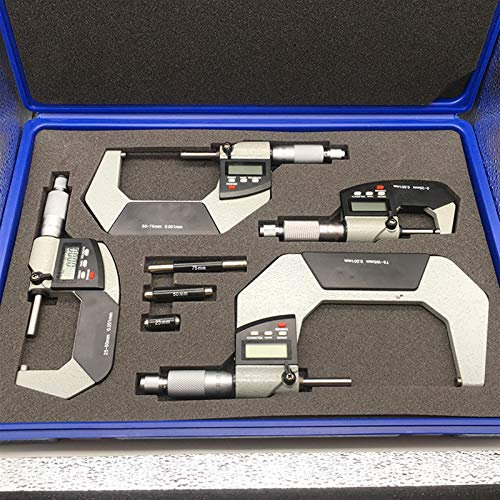 BüGelmessschraube Electronic äußeres Mikrometer 0-25mm 25-50mm 50-75mm 75-100mm 0,001 mm Digital Mikrometer Messgerät Micrometer Messwerkzeuge 346 (Color : 4pcs Set)