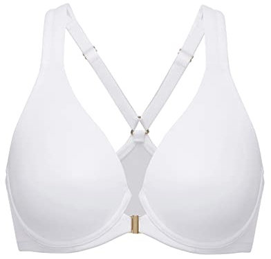 Delimira Women's Front Fastening Bras Seamless Unlined Racer Back Plus Size Underwired Plunge Bra White 38C
