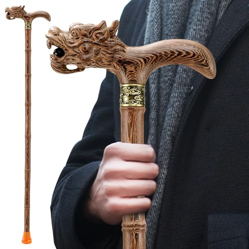 ispuoocti Wooden Cane, Natural Wood WalkingCane, Ergonomic Walking Cane for Men and Women, Hand Carved Walking Stick for Seniors, High Supports, Light and Stable, with a Travel Bag