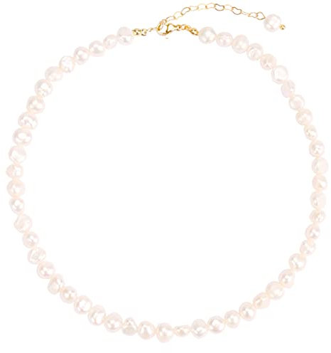 LEGITTA Perlenkette Choker Süßwasserperle Halskette Echte Perlen Schmuck Weiß Barock Geformte Perle Geschenk für Frauen Mädchen