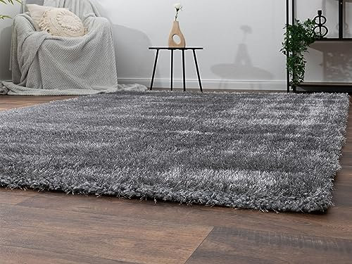 Steffensmeier Hochflor Teppich Mona | Shaggy Langflor Teppich | Wohnzimmer, Schlafzimmer, Grau, Größe: 240x290 cm