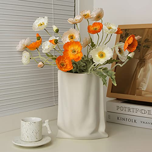 Relexome Keramik-Papiertüten-Vase knisternde gefaltete Blumenvase für Heimdekoration, Knospenvasen, minimalistischer, nordischer Boho-Ins-Stil für Tafelaufsätze, Schlafzimmer, dekoratives Geschenk