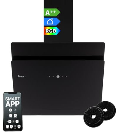 KKT KOLBE Dunstabzugshaube 60 cm | Kopffreie Wandhaube | Edelstahl | schwarzes Glas | WLAN | Nachlaufautomatik | RGBW-LED-Beleuchtung | SensorTouch Bedienung | SOLO609SHCM