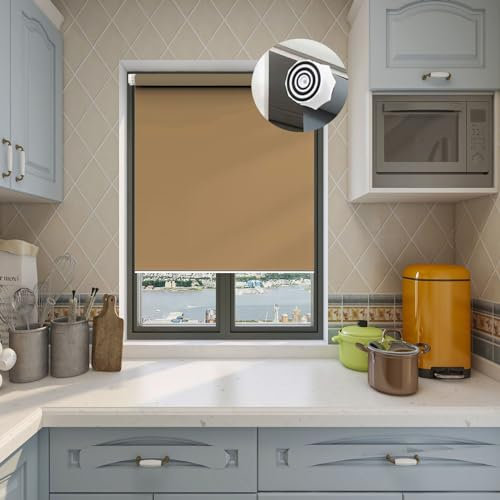 Verdunkelungsrollo Klemmfix ohne Bohren 80 x 210 cm Hitzeschutz und Sichtschutz, Seitenzugrollo Sonnenschutz Rollo mit Verstellbarer Kette für Fenster und Türen, Taupe