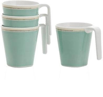 Flamefield Tiffany Stacking Mugs - Ensemble de 4 tasses en mélamine classiques et durables pour café et thé, 350 ml, idéal pour le camping, le pique-nique et un usage quotidien.