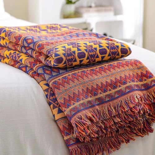 VANJOROY Bohemian Sofa Large Throw Blanket For 3 4 Seater 230 x 340cm-Extra Large Throws for Settees, 100% Handwoven Cotton Luxury Throw for Armchair Couch and Bed