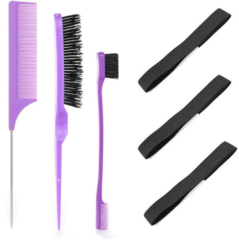 3Pcs Elastic Bands for Wig, Elastic Edge Band for Laying Down Wigs, Wig Band for Edges, Elastic Edge Laying Band with 2pcs Wig Edge Brush for Fixed Keeping Hair Wigs(Purple)