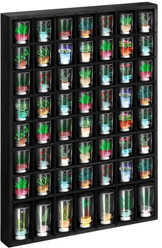 Barydat Schnapsglasvitrine aus Holz, 56 Fächer, Wandmontage, rustikaler Barschrank (schwarz, 1 Stück)