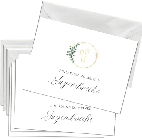Briefzauber 12x Einladungskarten Jugendweihe mit 12x Umschlägen | Set aus Din A6 Jugendweiheeinladungskarten mit Einfüllhilfe | Verfügbar für verschiedene Anlässe | Motiv: Jugendweihe - Minimal