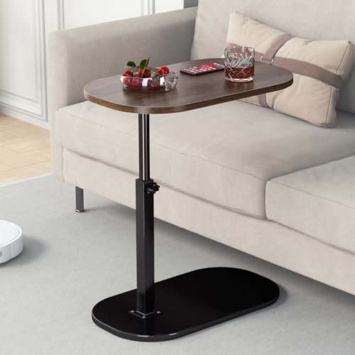 YUTVCZO Beistelltisch C Form, Klein Couchtisch Holz Sofatisch Höhenverstellbar, C Form Beistelltisch für Couch Sofa, Modern Mobiler Kaffeetisch Side Table Für Wohnzimmer Und Schlafzimmer (Black-a)